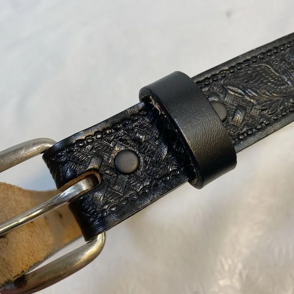 Circle G Hand Tooled Black Leather Dog Collar 20